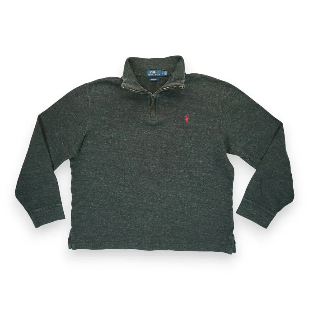 Polo Ralph Lauren Estate RIB Sweatshirt‎ Men's Medium Gray Mock Neck 1/4 Zip